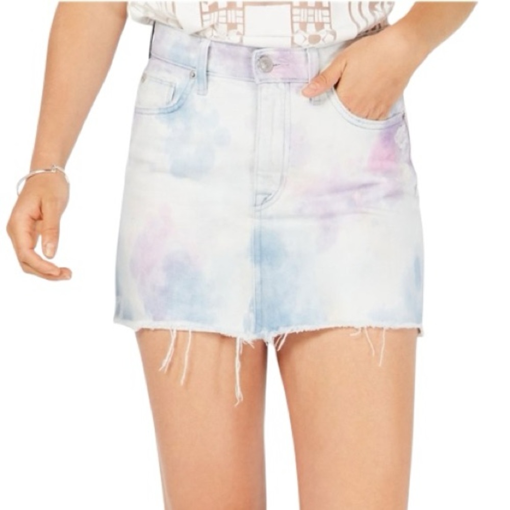 NWT Hudson The Viper Tie Dye Denim Frayed Mini Skirt in Noti - 26